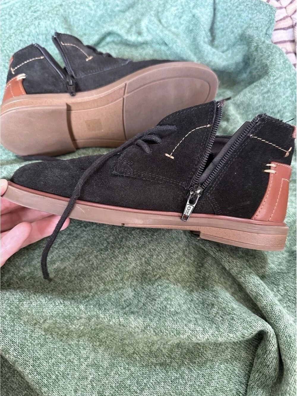Steve Madden Kids Black Leather Chukka Ankle Boots Lace Up Side Zip US 2